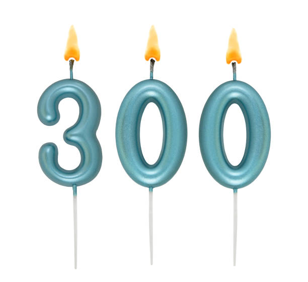 istock Blue birthday candles isolated on white background, number 300 2170924000
