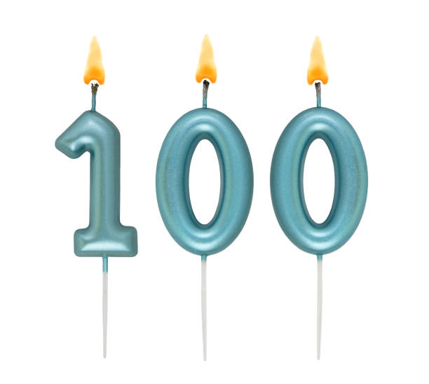 istock Blue birthday candles isolated on white background, number 100 2170924001