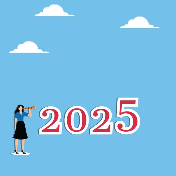 istock Woman stands near 2025 and looks through binoculars 2170924175