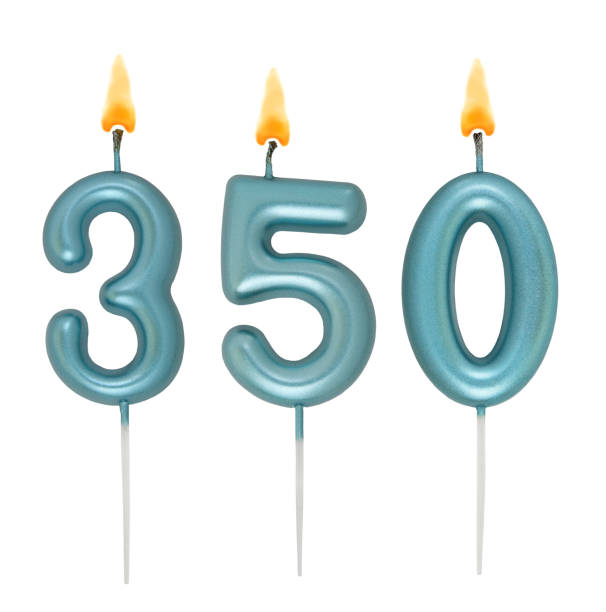 istock Blue birthday candles isolated on white background, number 350 2170927973