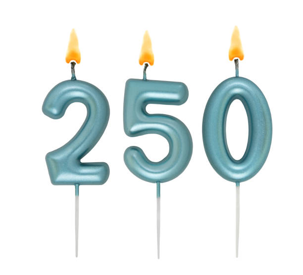 istock Blue birthday candles isolated on white background, number 250 2170927985