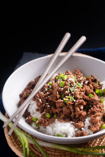 istock Food concept Korean  ground beef bowl on black background with copy space 2170929358