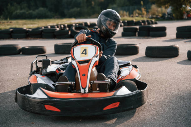 istock Competition, riding. Man is outdoors, kart racing conception 2170930552