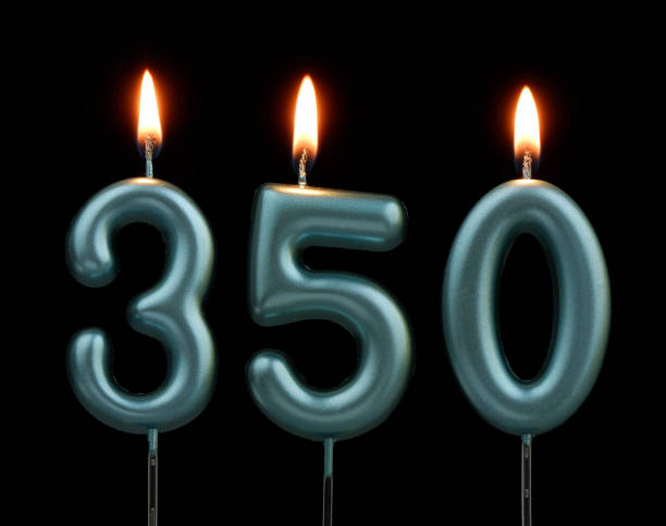 istock Blue birthday candles isolated on black background, number 350 2170930839