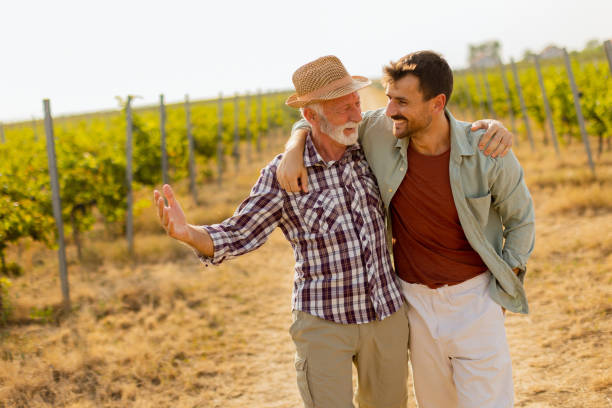 istock Two men stroll through a sunlit vineyard, sharing laughter and stories on a warm afternoon, surrounded by lush green vines 2170931541