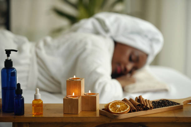 istock Enjoying Relaxing Spa Treatment with Aromatherapy Candles 2170937270