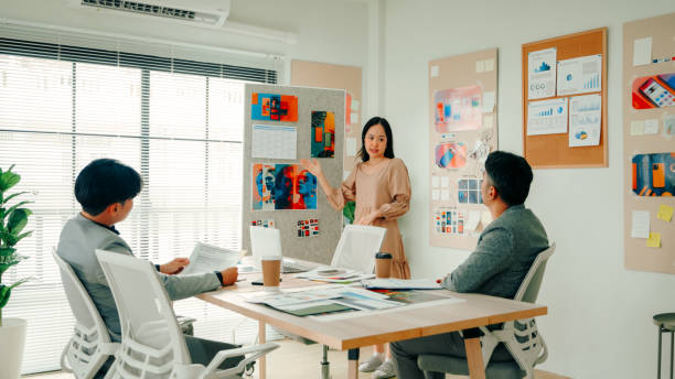 Corporate Team Engages in a Collaborative Strategy Meeting, Celebrating Success and Teamwork