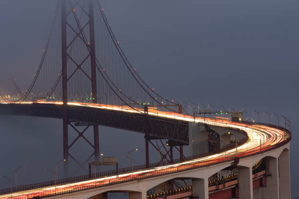 istock Blurred lights in motion from car headlights driving on a bridge in the evening 2170939500