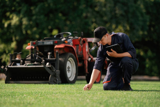 istock Touching the grass, quality control. Man is with utility tractor with grass cutter and aerator equipment on the field 2170941352