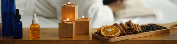 istock Relaxing Aromatherapy Setup with Essence and Candles Lit 2170941354