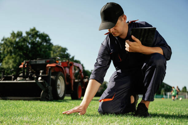 istock Touching the grass, quality control. Man is with utility tractor with grass cutter and aerator equipment on the field 2170941380
