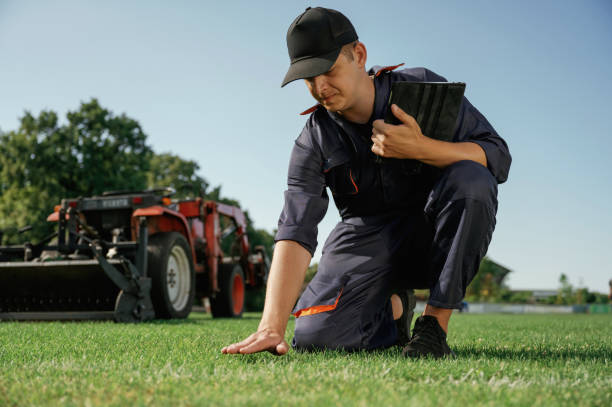 istock Touching the grass, quality control. Man is with utility tractor with grass cutter and aerator equipment on the field 2170941381