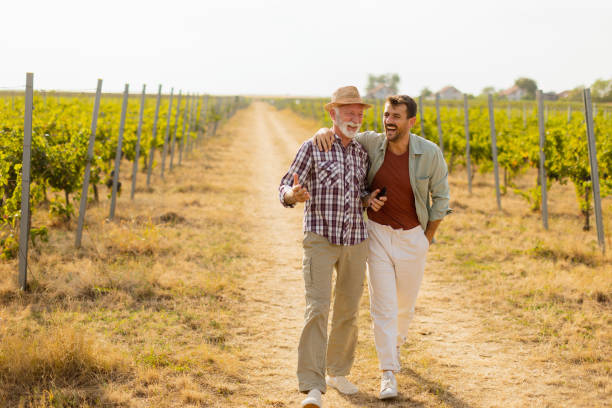 istock Two men stroll through a sunlit vineyard, sharing laughter and stories on a warm afternoon, surrounded by lush green vines 2170942101