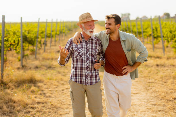 istock Two men stroll through a sunlit vineyard, sharing laughter and stories on a warm afternoon, surrounded by lush green vines 2170942113