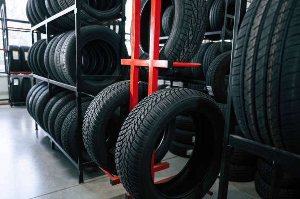 istock New tires are placed on the storage rack in the car workshop 2170942332