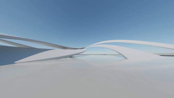 istock 3d render of abstract curve structure futuristic architecture with empty concrete floor 2170943001