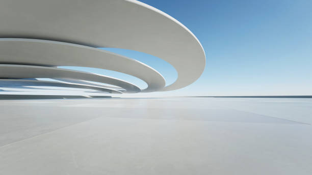istock 3d render of abstract curve structure futuristic architecture with empty concrete floor 2170943011