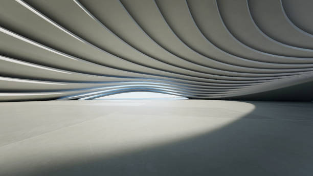 istock 3d render of abstract curve structure futuristic architecture with empty concrete floor 2170943012