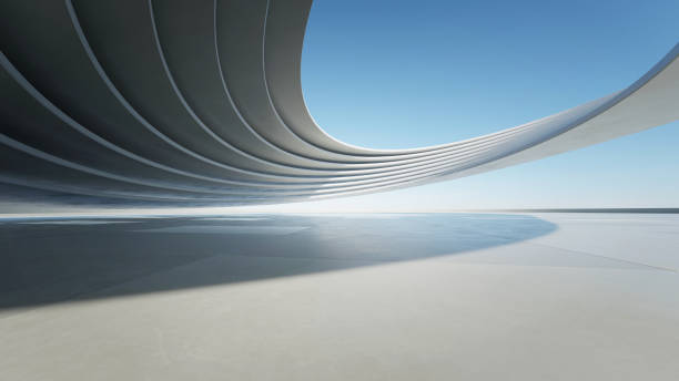 istock 3d render of abstract curve structure futuristic architecture with empty concrete floor 2170943013