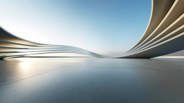 istock 3d render of abstract curve structure futuristic architecture with empty concrete floor 2170943028