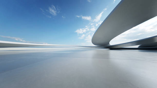 istock 3d render of abstract curve structure futuristic architecture with empty concrete floor 2170943030