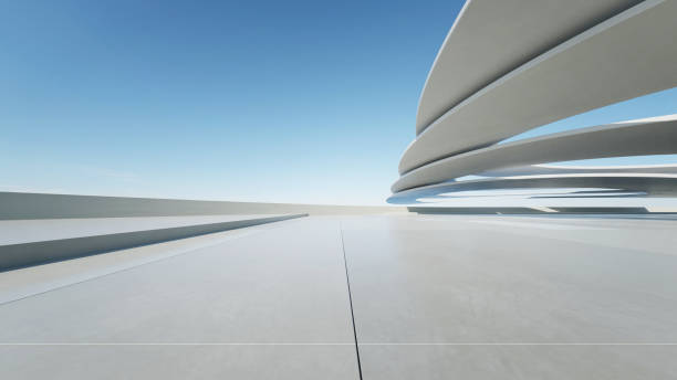istock 3d render of abstract curve structure futuristic architecture with empty concrete floor 2170943031