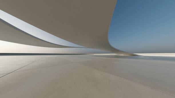 istock 3d render of abstract curve structure futuristic architecture with empty concrete floor 2170943037