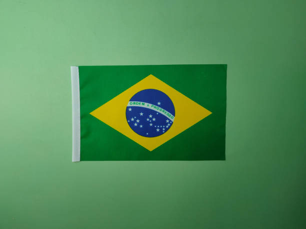 istock Top view brazil flag on a green background 2170944631