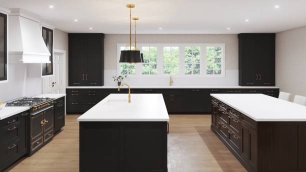 istock Modern Contemporary Big Black and White Kitchen 2170944908