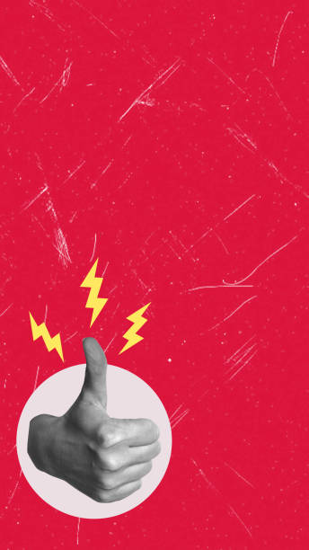 istock Female hand showing thumbs up on red background with copy space. 2170946424