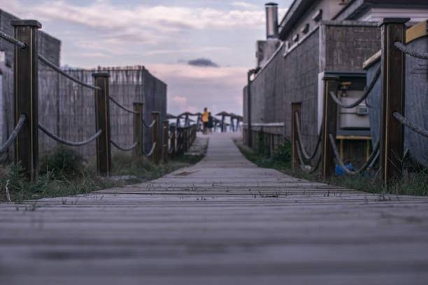 beach access walkways, moody beach scene, tourism travel concept