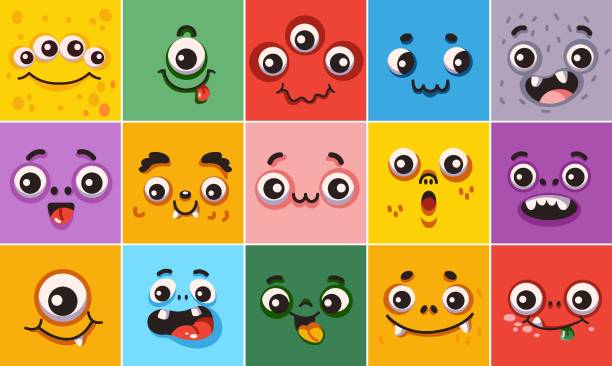 Monster Faces Funny Cartoon Monsters Heads Eyes And Mouths Scary