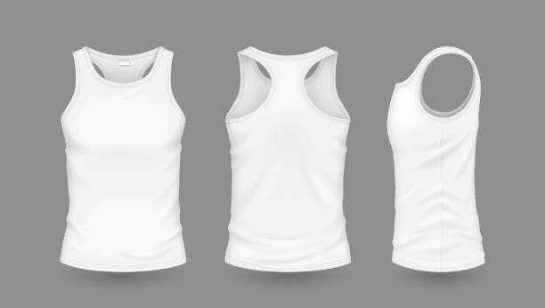 istock White men tank tops with brand mockup illustration set 2170950138