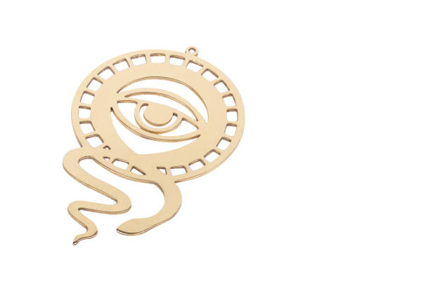 istock Mystical Eye Pendant: Silver Abstract Jewelry Design with Serpentine Accents - Unique Metallic Charm featuring Geometric Patterns and Symbolic Elements 2170959699
