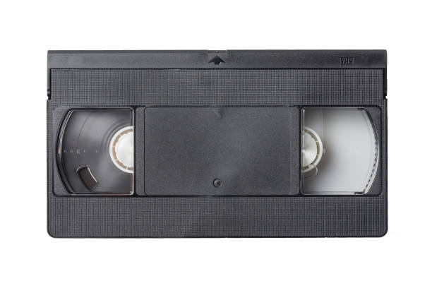 Retro video tape VHS cassette isolated on white background. Top view.