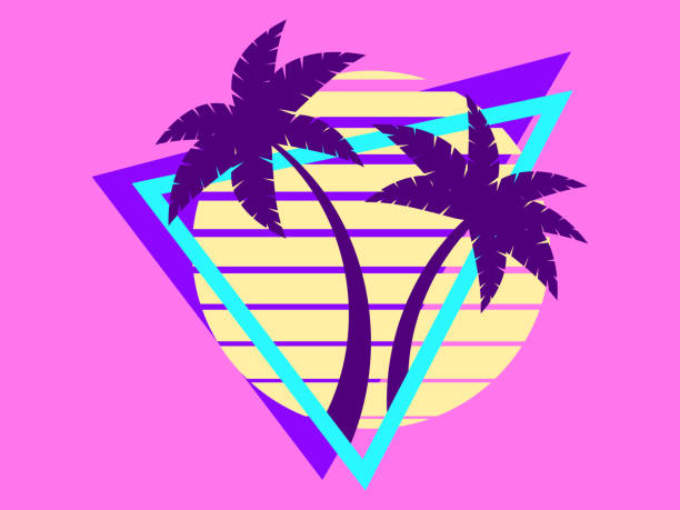 istock 80s retro sci-fi palm trees on a sunset. Retro futuristic sun with palm trees in a triangular frame. Synthwave style. Design for advertising brochures, banners and posters. Vector illustration 2170967184