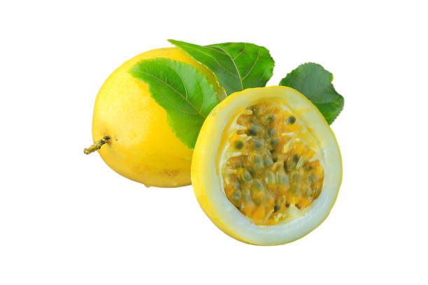 istock yellow passion fruit with leaf and passion fruit cut in half isolated on white background 2170968382