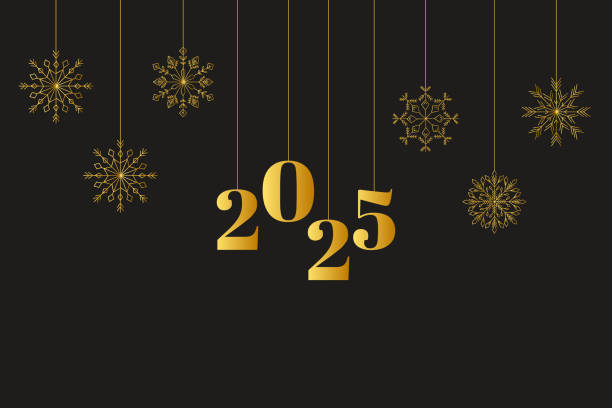 istock 2025 background with golden snowflakes. Greeting card, banner, poster. Vector illustration. 2170970264