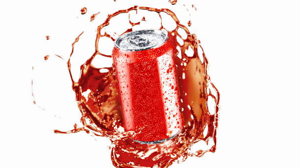 istock Blank red soda can water splash mockup, depth of field 2170970445