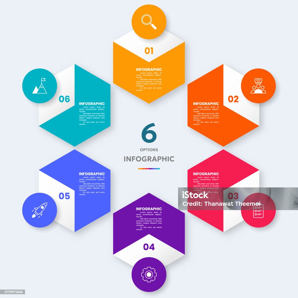 Modern hexagon shape infographic vector with 6 step icons - Royalty-free Abstrato arte vetorial Modern hexagon shape infographic vector with 6 step icons - Royalty-free Abstrato arte vetorial