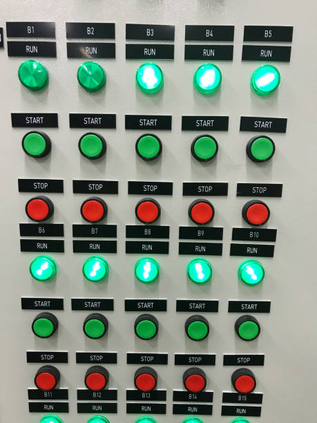 istock Electrical control panel with red and green lights, closeup of photo 2170974175