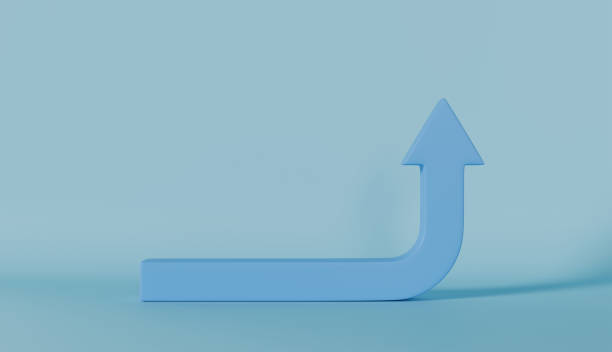 istock Blue Arrow Growth on Pastel Color Background 2170978146