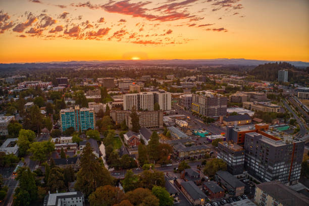 istock Aerial View of Eugene, Oregon Skyline at Sunset 2170978674