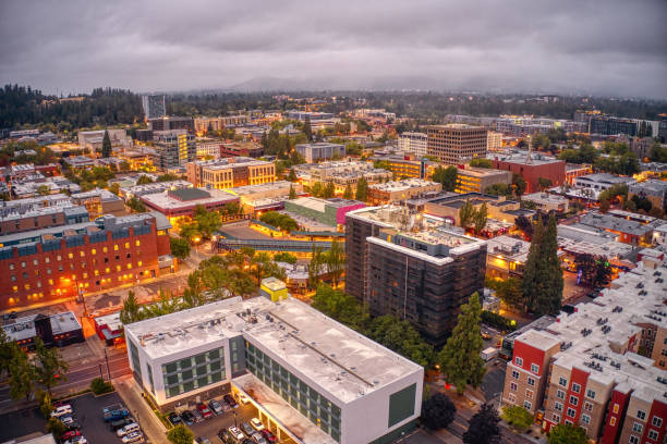 istock Aerial View of Downtown Eugene, Oregon on a Cloudy Morning 2170978677