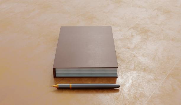 istock Blank notebook with pen, Live view of blank notebook and ballpoint pen with background. Book cover sample, Workspace on desk, Top view of realistic notebook. 3D render. 2170986075