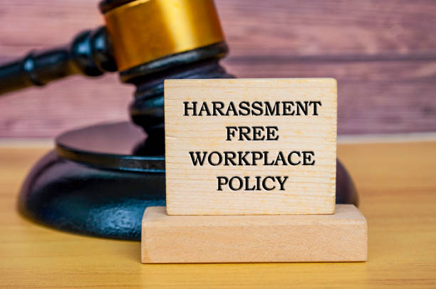 istock Harassment free workplace policy text written on wooden board with gavel background. Safe workplace concept 2170987020