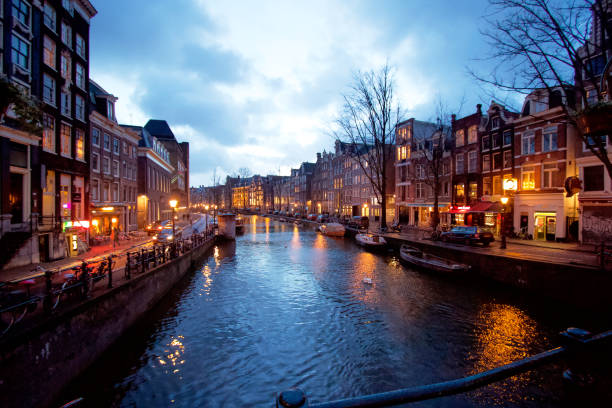 istock charming view of an evening scene along a canal 2170989702