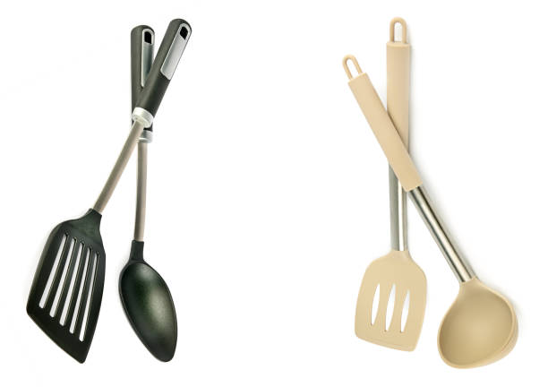 istock Ladle and kitchen spatula isolated on white. Free space for text. Collage. 2170990750