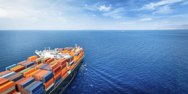 istock Aerial view of a large, industrial container cargo ship with copy space 2170998240