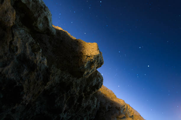 Textured dead coral rock with starry sky at background
